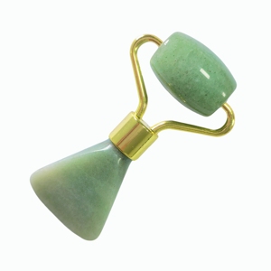 Mini-rouleau facial en aventurine verte naturelle en forme de queue de poisson avec manche en métal doré pour massage facial et soin de la peau - Product Image 4