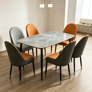 Modern Rectangular Marble Top <b>Dining</b> Table with Metal Legs and Orange PU Leather <b>Chairs</b> for Home <b>Dining</b> Furniture - Product Image 2