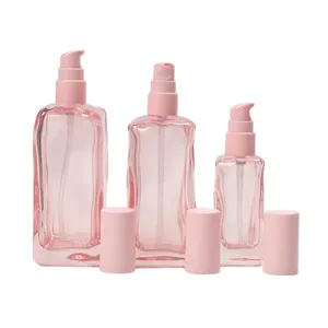 Vente chaude Nouveau Design Personnalisé Rose 50g 40ml 120ml 150ml Bouteille De Lotion En Verre Unique Avec Emballage De Pompe