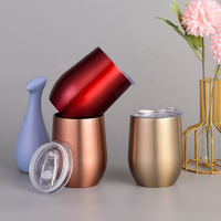 Gobelet à vin en acier inoxydable pas cher de 12 oz, thermique sous vide, réutilisable, écologique, portable, mug à café avec couvercle et paille, fête, anti-fuite