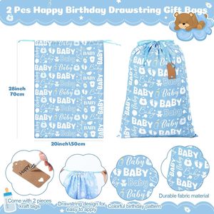 Sacchetto Regalo Blu a <span class=keywords><strong>Tema</strong></span> Neonato con Coulisse per Baby Shower e Feste di Compleanno, Sacchetto Regalo in Tessuto Stampato per Neonati, Sacchetto Regalo Riutilizzabile con Coulisse - Product Image 6