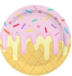 FDA Approved 350gsm White CMYK Ice Cream Happy Birthday Round <b>Disposable</b> <b>Plate</b> 7 Inches for Party Supplies - Product Image 2