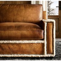 Canapé sectionnel trois places en cuir véritable, style vintage italien, avec revêtement en cuir huilé antique américain et bords bruts