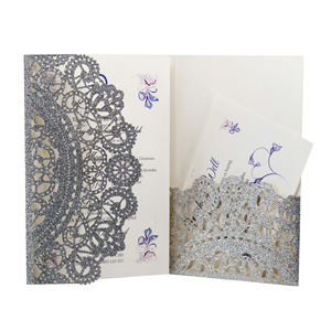 Invitaciones de boda al por mayor, invitaciones de papel con purpurina cortadas a láser, tarjetas de invitación plateadas para boda - Product Image 5