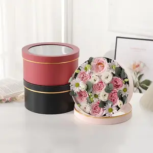 Luxury Round Plastic Pvc Clear Window Wig Packaging Box Cylinder Round Rose Flower Box With Ribbon