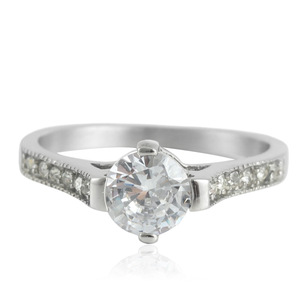 yunnique Women's Stainless Steel <b>Ring</b> With White Gemstone Prong Setting Engagement Jewelry 21092 - Product Image 1