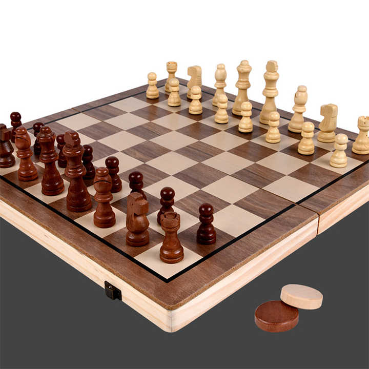 Wooden Rounded Corners Folding Two-in-one Chess Set Magnetic Chess Game ...