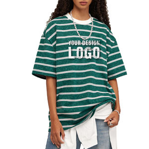 T-shirt pour homme à col rond rayé, mode américaine d'été, streetwear hip-hop, vintage délavé, grande taille - Product Image 4