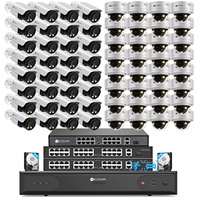 Sistema de Cámaras de Seguridad 4COVR de 64 Canales 4K, Interior/Exterior, 8MP, PoE, IA, Audio Bidireccional, Color Completo, Luz de Destello, Sirena, Alarma