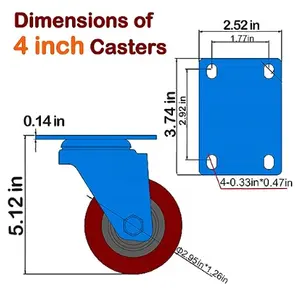 4 inch heavy duty có thể khóa mang tấm Caster bánh xe với phanh 360 độ xoay đồ nội thất và bàn làm việc giỏ hàng