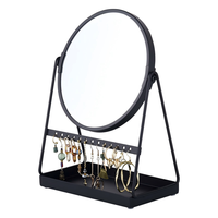 Miroir de maquillage circulaire double face grossissant 1X 5X 3X avec plateau métallique et rangement pour accessoires boucles d'oreilles, personnalisable