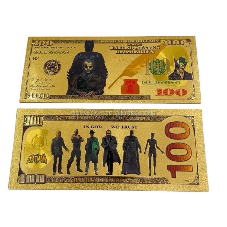 Free delivery Joker 100 dollars money collectible 24k gold foil plated banknote