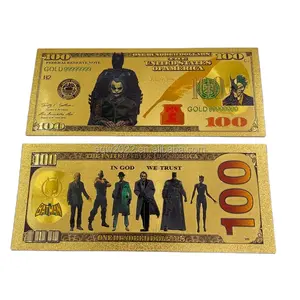Entrega gratuita Joker 100 dólares dinheiro colecionável 24k folha de ouro chapeado nota
