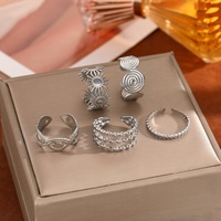 Ensemble de bagues ajustables en acier inoxydable électroplaqué, vente en gros, bagues ouvertes vintage, bijoux de mode quotidiens pour hommes et femmes