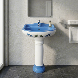 Ensemble de lavabo sur pied Vinus, design sud-ouest, plaqué or, couleur rose, céramique, articles sanitaires pour salle de bain - Product Image 5