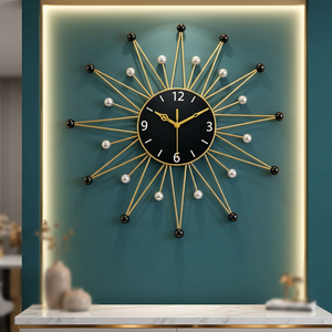 <b>Modern</b> Sunburst <b>Wall</b> <b>Clock</b> Metal Abstract Geometric Design Silent Quartz Analog Hanging <b>Clock</b> for Living Room - Product Image 1