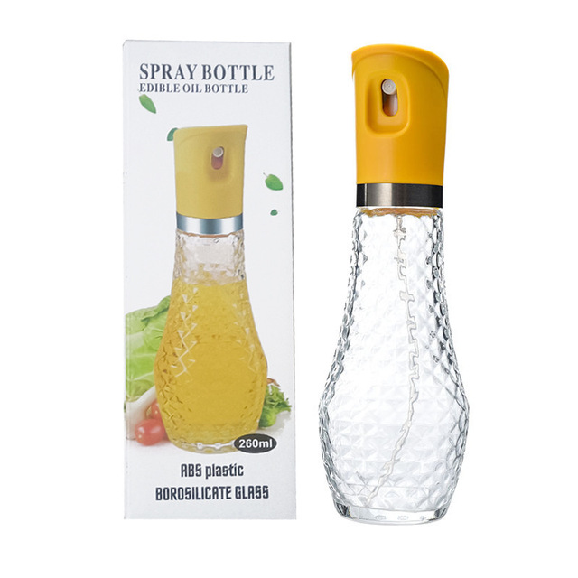 Kitchen Cooking 2-in-1 Reusable Liquid Manual Creative Glass 260ml Olive Oil Dispenser Oil Spray Bottle for BBQ Kitchen Oil