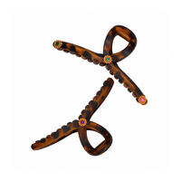 Pince à cheveux requin en plastique pour femme, motif léopard, style rétro, grande taille, extensible, avec pierres précieuses, accessoire pour queue de cheval