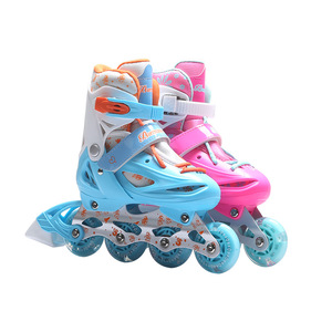 Patines en línea ajustables para niños, ruedas de goma azules y rosas, forro de malla, zapatos de entrenamiento para niños - Product Image 1