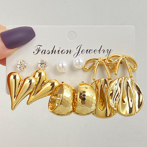 Conjunto de 6 Brincos Borboleta Banhados a Ouro Modernos para Mulheres, Kit de Brincos de Coração e Laço, Joias da Moda, Presente - Product Image 2