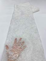 Tissu de dentelle de luxe 3D orné de fleurs, de perles et de paillettes pour robe de soirée Asoebi, plusieurs couleurs, en stock, livraison rapide