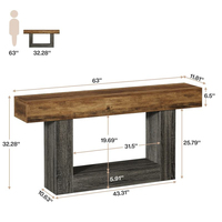 Table console tribale de 63 pouces, style farmhouse, double entrée, avec base, pour derrière le canapé, dans le salon, le couloir ou l'entrée.