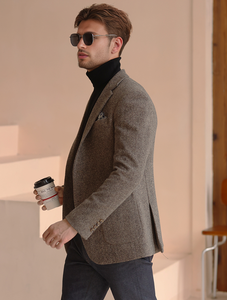 Chaqueta de traje de lana para <span class=keywords><strong>hombre</strong></span> de <span class=keywords><strong>Tweed</strong></span> Ins de alta calidad Retro americano, textura gruesa, Traje individual de moda de talla grande de un solo pecho - Product Image 3