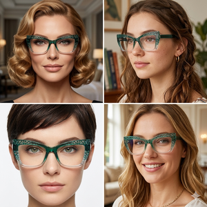 Gafas de mujer con filtro de luz azul, estilo europeo americano, montura óptica sólida con textura de ojo de gato, hueca, progresiva y de color. - Product Image 1