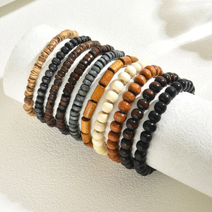 Women's Wooden <b>Beaded</b> Bracelet <b>Set</b> Multi Layer Geometric Design SL7668 Fashion Jewelry - Product Image 2
