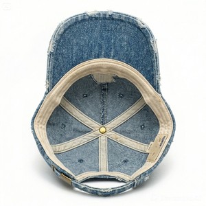 Vintage Denim Baseball Cap 6-Panel Adjustable Metal Buckle Unisex Washed Style Casual Spring Summer <b>Hat</b> - Product Image 2