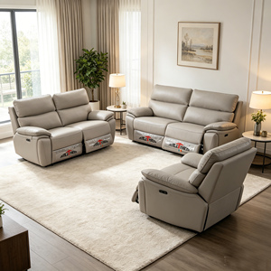 Sofá Seccional Extensible <span class=keywords><strong>de</strong></span> Cuero Genuino Moderno con Reclinación Eléctrica, Estructura <span class=keywords><strong>de</strong></span> Madera, Muebles para Sala <span class=keywords><strong>de</strong></span> Estar, Reposacabezas Eléctrico - Product Image 6