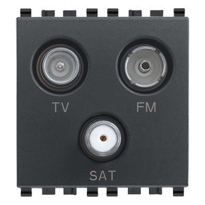 Prise murale TV FM SAT 3 sorties grise avec connecteur d'antenne - Product Image 1