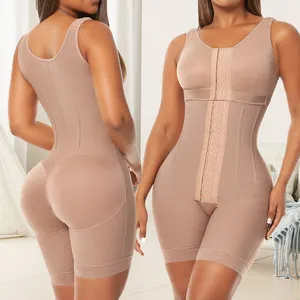 Modelador de corpo feminino completo com logotipo personalizado Fajas Colombianas plus size zíper pós-parto articulado