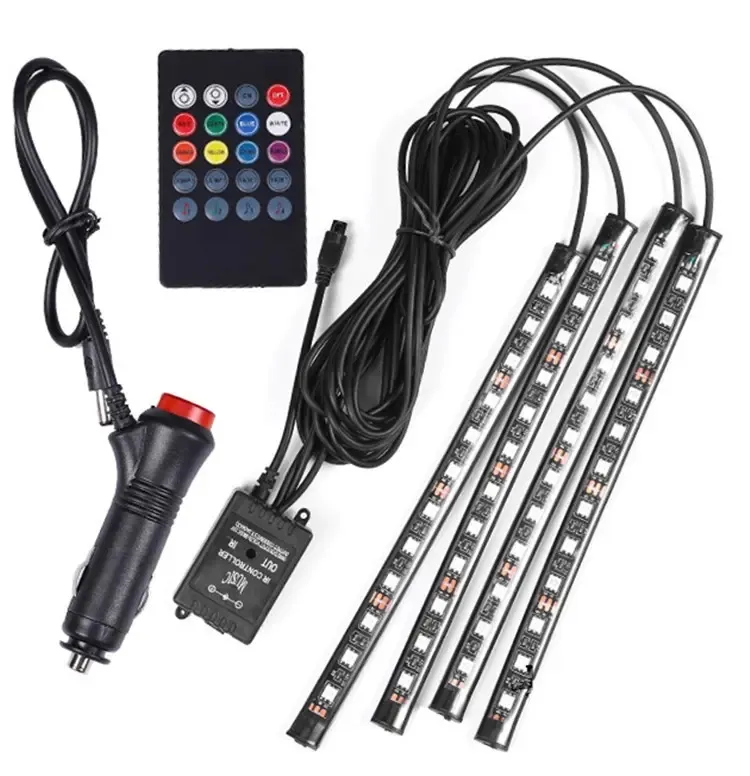 Lâmpada LED RGB para iluminação de carros, peças automotivas para iluminação, ambiente e controle de música, sem fio, com USB, LED para interior do carro