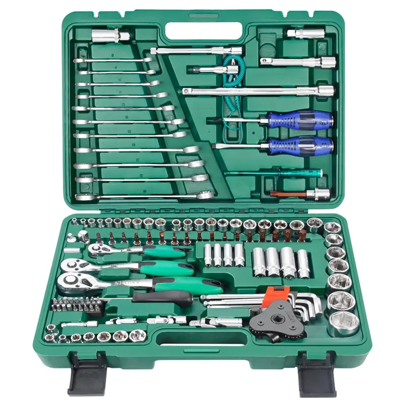 1/2" 3/8" 1/4" 121 PCS Socket Set With Green Hand Tool Box Socket Wrench Set Ratchet Spanner Tools