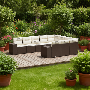 Ensemble de canapés de jardin en rotin PE marron crème, design contemporain, imperméable, avec coussins en mousse haute densité - Product Image 2