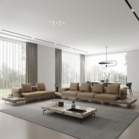Canapé d'angle moderne en cuir véritable avec table centrale et pieds en métal, mobilier de luxe pour salon