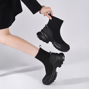 Botines de Punto Elástico para Mujer, Botines de Moda Casual con <span class=keywords><strong>Plataforma</strong></span> de PU Gruesa Antideslizante de 7 cm, Botines Cálidos y Cómodos - Product Image 4