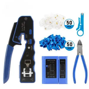 US Local Stock All-In-One Network RJ45 Crimp Tool Kit With 50 Pcs RJ45 Connectors And 50Pcs Covers 1Pcs Mini Wire Stripper