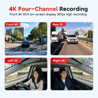 Caméra de tableau de bord Fisheye 360 AI 4K à 4 objectifs avec GPS, vision nocturne 5G/WiFi, surveillance de stationnement 24h/24 et enregistreur vidéo