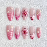 Nouvelles 10 pièces de magnifiques ongles en gel press-on 3D fleuris peints à la main, taille moyenne, design personnalisé, faux ongles à presser pour doigts