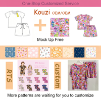 Ensemble de détente 2 pièces en bambou pour enfants, imprimé dessin animé peint à la main, OEM ODM, pyjama doux et respirant en fibre de bambou et élasthanne pour tout-petits