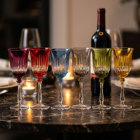 Verre à vin vintage coloré à nervures en cristal - Gobelet de luxe pour mariage, restaurant et décoration de fête à domicile