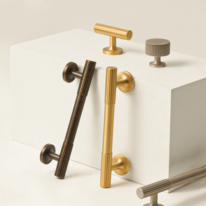 Kenop Kabinet Garis Vertikal Art Deco Kuningan Padat Warna Emas Nikel Perunggu Antik Gagang Tarik Model T untuk Lemari dan Laci - Product Image 4
