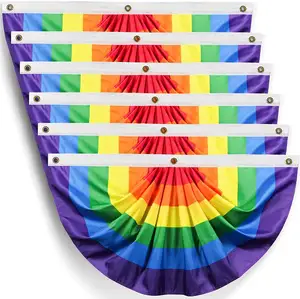 Arcoíris Pride-Bandera plisada, banderines de arcoíris, medio ventilador, LGBTQ, orgullo, decoración de arcoíris