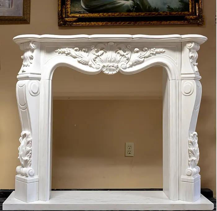 Mensola del camino di marmo antico bianco di pietra di lusso all'aperto moderna all'ingrosso decorativa della casa