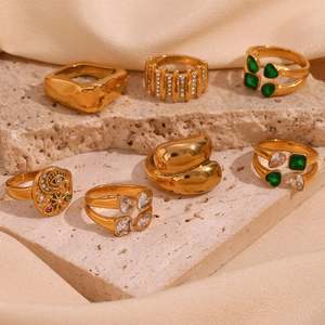 Anillo Único de Acero Inoxidable Chapado en Oro de 18K con Circonita, Diseño Geométrico con Microincrustaciones, Anillo Creativo para Mujer, Sin Decoloración ni Deslustre - Product Image 2