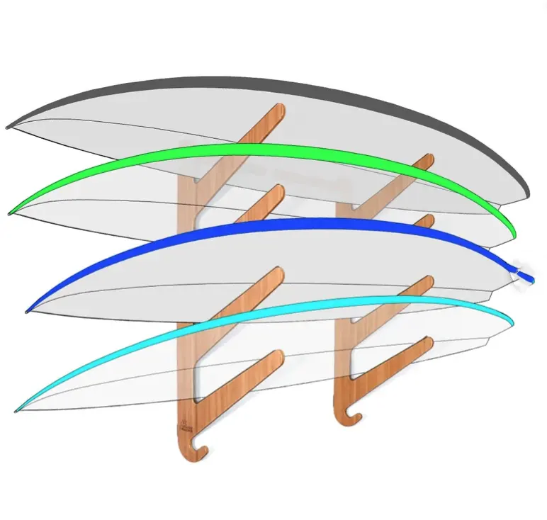 Cremagliera popolare tavola da surf in bambù o betulla per interni orizzontale tavola da surf a parete da montare per parete