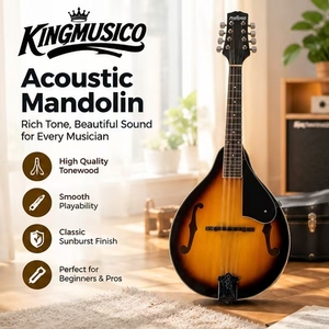 KINGMUSICO Mandolino Acustico Sunburst in Legno con Fori F per Principianti, Scuole di Musica e Musicisti Professionisti - Product Image 1