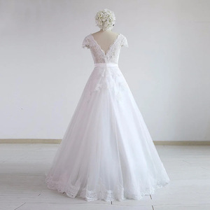 French Style Wedding Dress A-Line V-Neck Tulle White Bridal Gown Floor Length Simple Elegant Reception Dress - Product Image 3